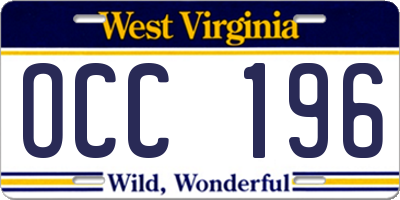 WV license plate OCC196