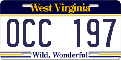 WV license plate OCC197