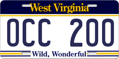 WV license plate OCC200