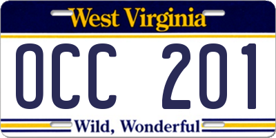 WV license plate OCC201