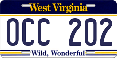 WV license plate OCC202