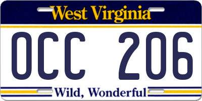 WV license plate OCC206