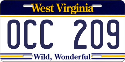 WV license plate OCC209