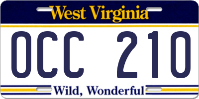 WV license plate OCC210