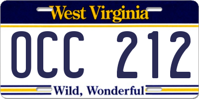 WV license plate OCC212