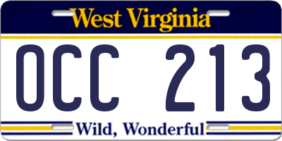 WV license plate OCC213