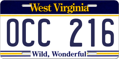 WV license plate OCC216