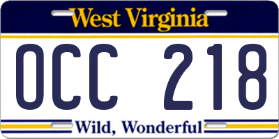 WV license plate OCC218