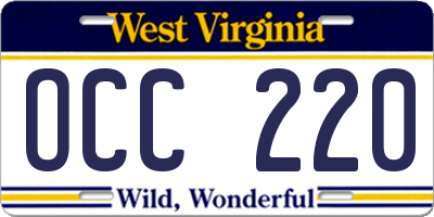 WV license plate OCC220