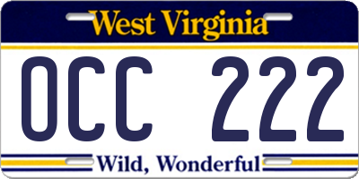 WV license plate OCC222