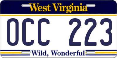 WV license plate OCC223