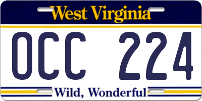 WV license plate OCC224
