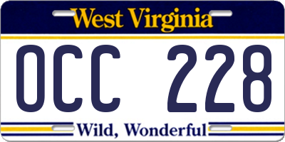 WV license plate OCC228