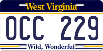 WV license plate OCC229