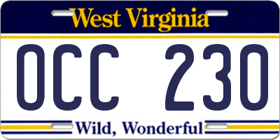 WV license plate OCC230