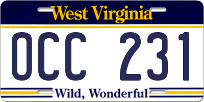 WV license plate OCC231
