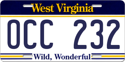 WV license plate OCC232