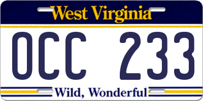 WV license plate OCC233