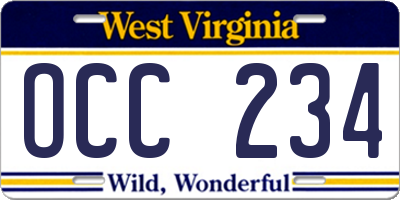 WV license plate OCC234