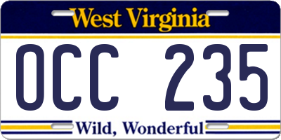 WV license plate OCC235