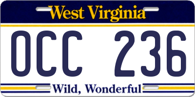 WV license plate OCC236