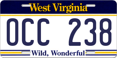 WV license plate OCC238