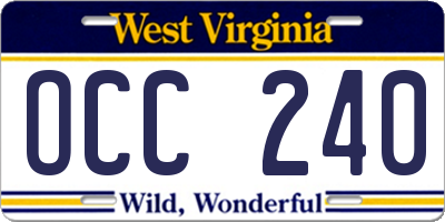 WV license plate OCC240