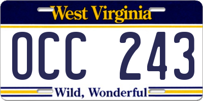 WV license plate OCC243