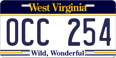 WV license plate OCC254