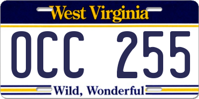 WV license plate OCC255