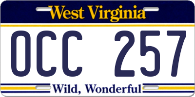 WV license plate OCC257