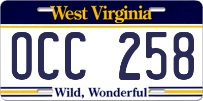WV license plate OCC258