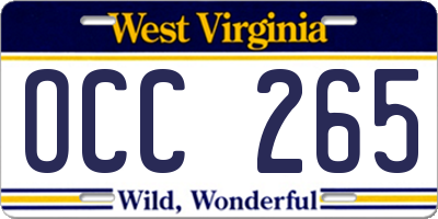 WV license plate OCC265