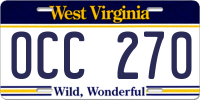 WV license plate OCC270