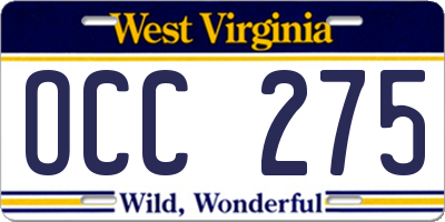 WV license plate OCC275