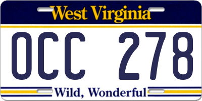 WV license plate OCC278