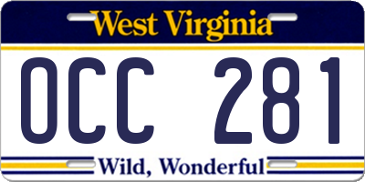 WV license plate OCC281