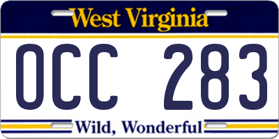 WV license plate OCC283