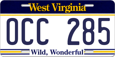 WV license plate OCC285
