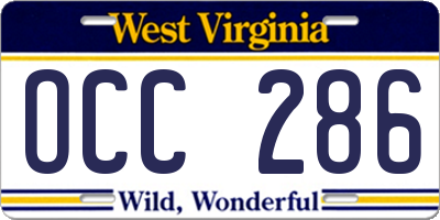 WV license plate OCC286