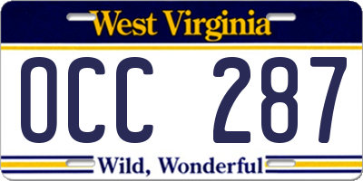 WV license plate OCC287