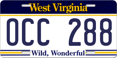 WV license plate OCC288