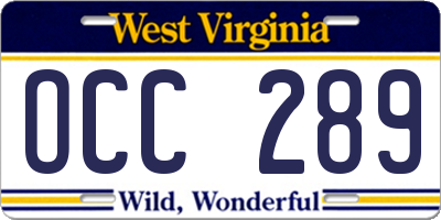 WV license plate OCC289