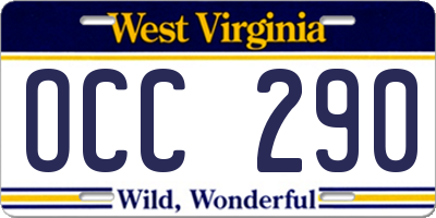 WV license plate OCC290