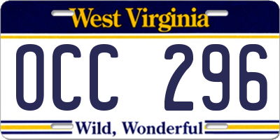 WV license plate OCC296