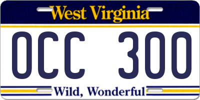WV license plate OCC300