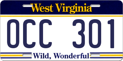 WV license plate OCC301