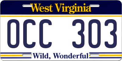 WV license plate OCC303