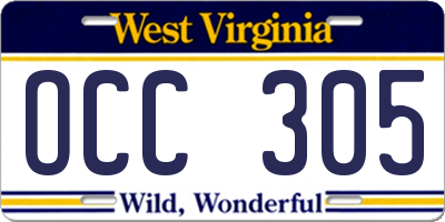 WV license plate OCC305