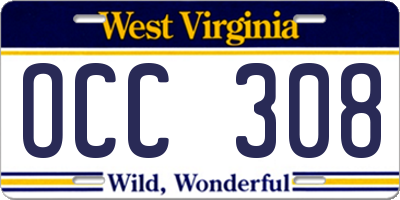 WV license plate OCC308